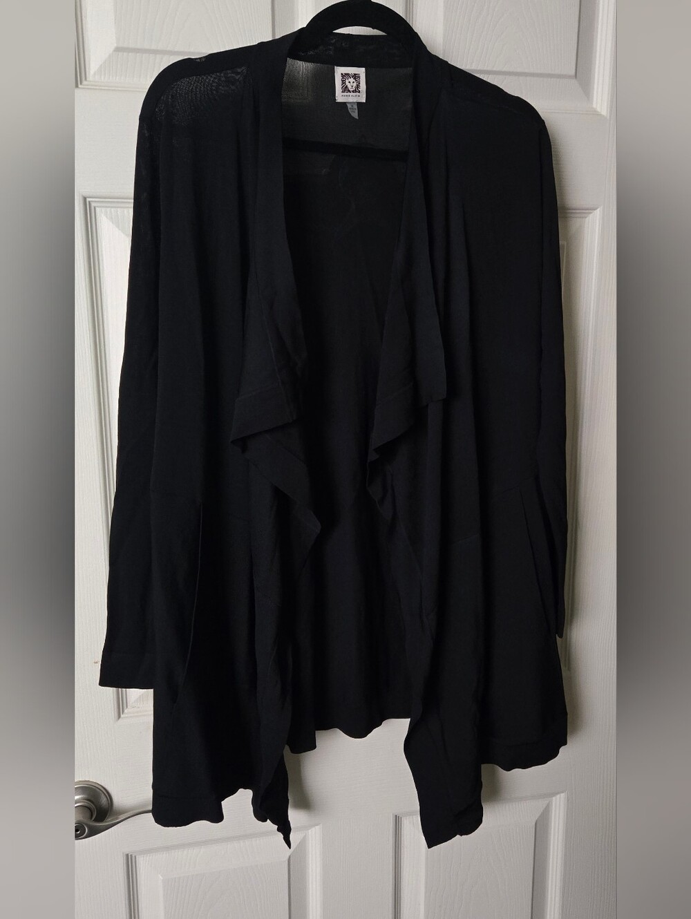 Black Draped Open-Front Women's Cardigan Sweater By ANNE KLEIN size MED